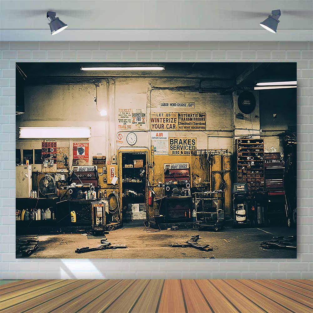 Retro Car Repairs Backdrop Too - Workshop Tools Background 评论和价格