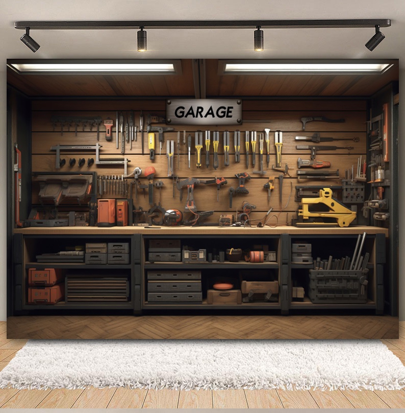 Vintage Garage Backdrop Car Re - Workshop Tools Background 评论和价格